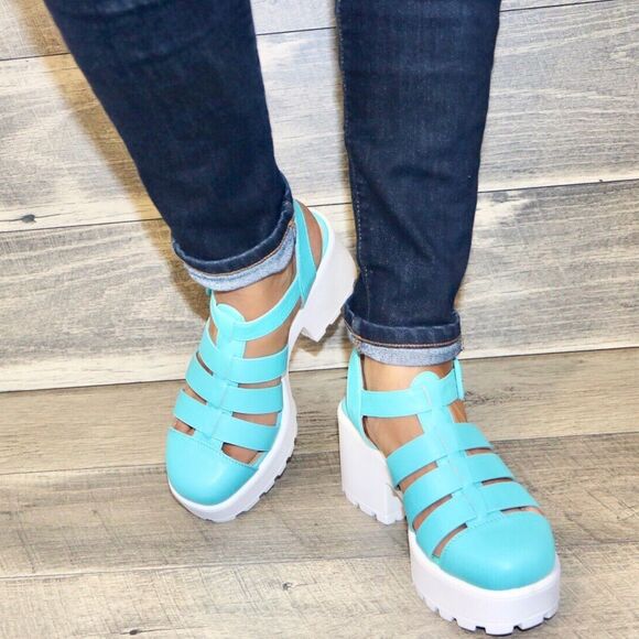 Women's Blue Platform Sandals - Picture 5 of 6